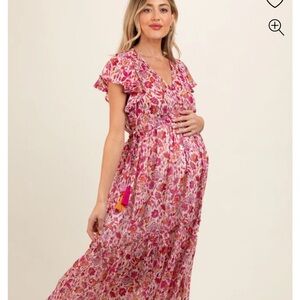 🥳HP🥳 Floral Chiffon Flutter Sleeve Ruffle Hem Maternity Midi Dress